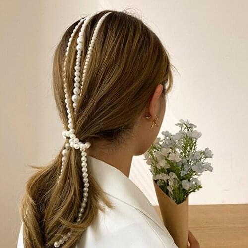 New pearl hair accessories Korean fashion braided hair pearl hair rope simple coil hair chain temperament hair ring headdress