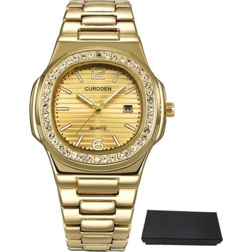 Top Brand Luxury Square Men Watch Steel Band Diamond Hip Hop Auto Date Quartz Male Watches for Men Wristwatch Relogio Masculino