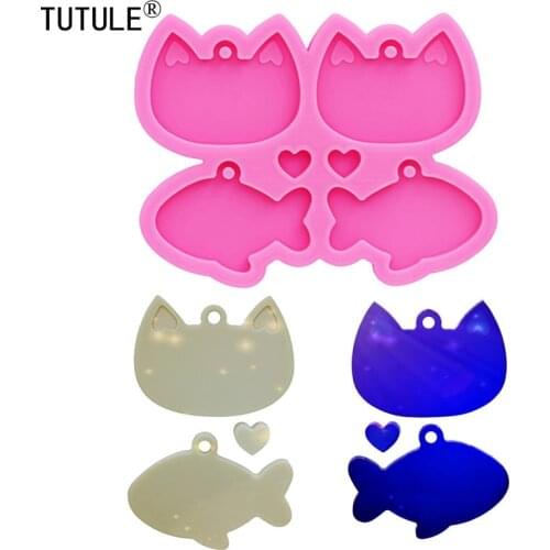 Mirror Card Pass Cat head fish Earrings Handmade Flexible Silicone Mold Keychain Epoxy Resin earring Polymer Clay baking mold
