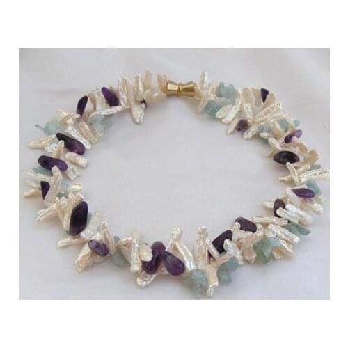 Unique Pearls jewellery Store 2rows 20mm Purple Amethyst Genuine Freshwater Pearl Necklace Fine Jewelry Women Gift