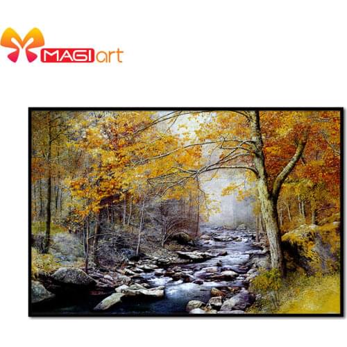 Cross stitch kits Embroidery needlework sets 11CT water soluble canvas patterns 14CT Landscape painting Forest creek-NCMS024