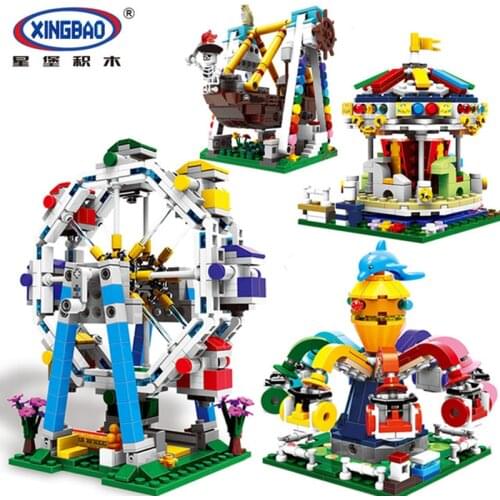XINGBAO 1106 1107 City Amusement Park Series Ferris Wheels Merry Go Round Pirate Ship Spinning Octopus Building Blocks Bricks