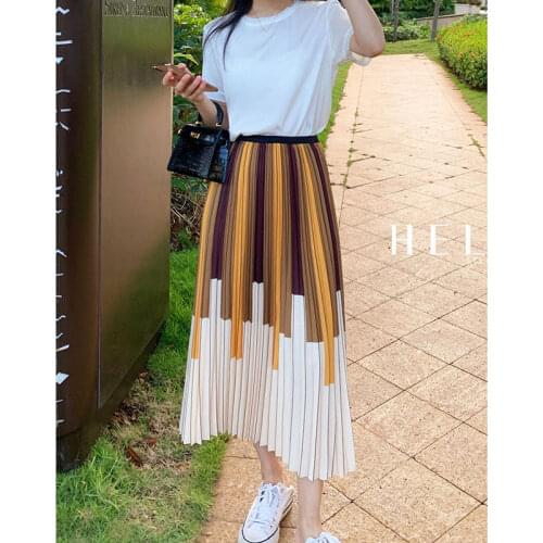 High Waist A-line Was Thin Skirt for Women 2021 Boho Summer Organ Contrast Digital Printed Piano Pleated Casual Fashion Skirts