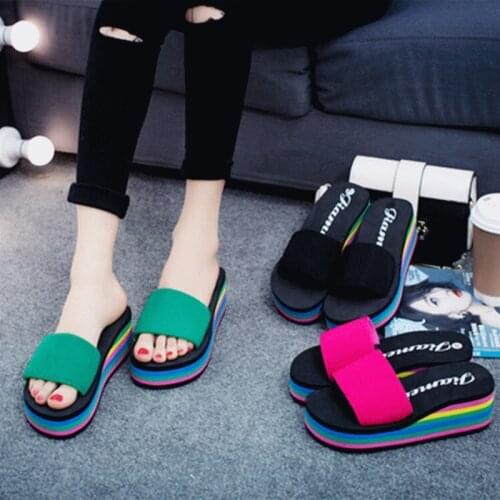 GAOKE Women Sandals Slippers New Summer Fashion Rainbow Slides Sandals Home Shoes Wedge Heels Beach Sandals 8 Style TR869381