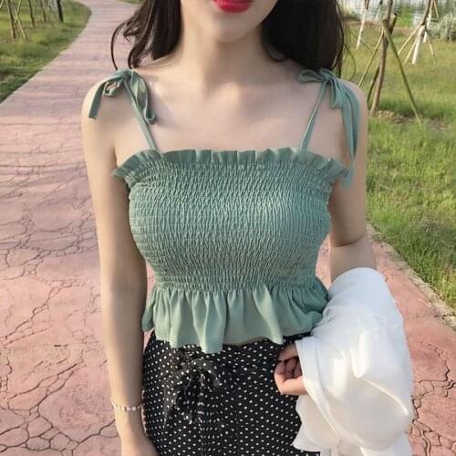 Sexy Bustier Tees Feamle Tanktops Solid Tie Bow Camis Streetwear Tube Top Women Fashion Ruched Pleated Crop Top