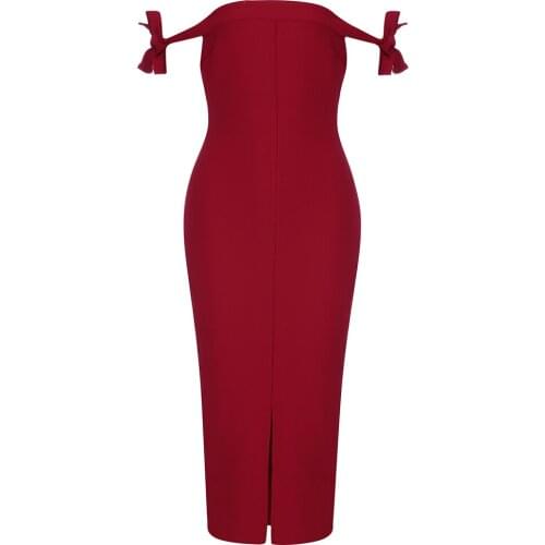 2021 New Summer Women Off Shoulder Bodycon Bandage Dress Sexy Red Bow Sleeveless Club Celebrity Party Elegant Dress