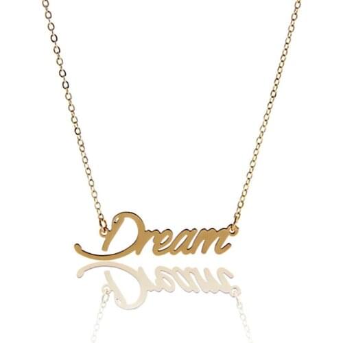 AOLOSHOW Necklace Women Letters " Dream " Statement Carrie Font Stainless Steel Name Necklace Charm Nameplate Necklace NL-2437