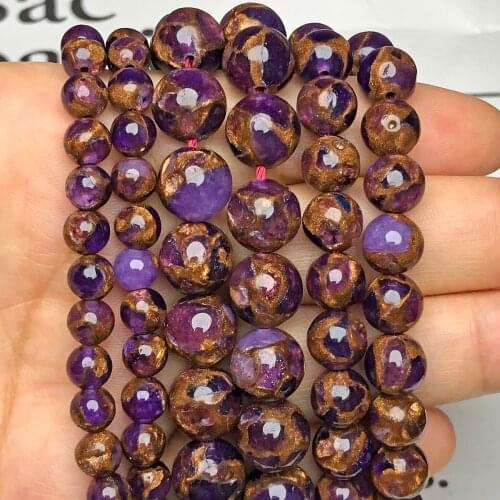 Natural Stone Purple Cloisonne Gold Sand Beads Loose Spacer Rondelle Beads For Jewelry Making Diy Necklace Bracelet 7.5inches
