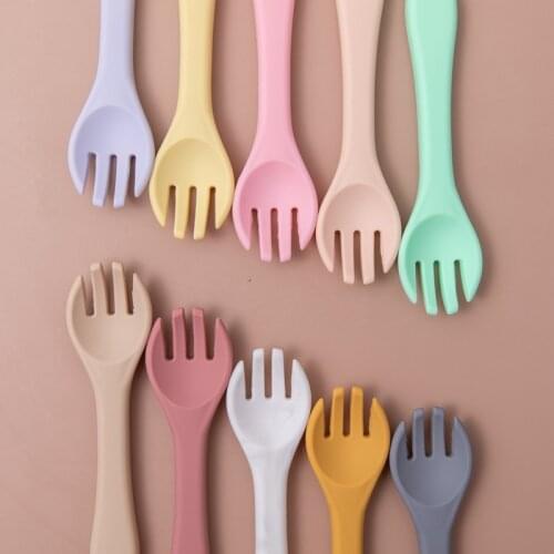 1PCS Baby Soft Silicone Fork Feeding Set Kid Dishes Toddlers Infant Feeding Accessories Fork Silicone Tableware Childrens Goods