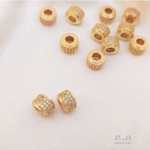 14K gold-covered color-preserving micro-inlaid zircon Passepartout pendants wheel beads cylindrical beads handmade diy jewelry