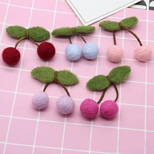 4pcs/lot Wool felt Cherry knot Patches DIY Handmde Accessories For kids clothes Cartoon Childrens hair clip Accessories