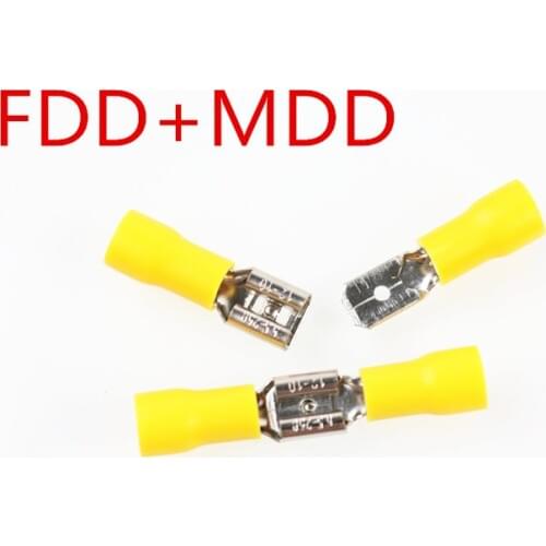 50PCS 25Set yellow Female+Male FDD MDD Insulated Electrical Wiring Crimp Terminal Connector