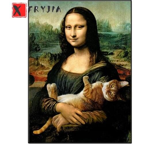 Diamond Painting Full Square/Round Diamond Mona Lisa and the cat Pattern Embroidery Cross Stitch 5D Rhinestone Painting decor