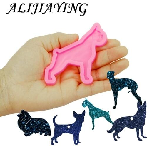 Shiny keychain Many Different shaped dogs mold key ring decoration Poodle silicone mold for DIY epoxy resin DY0128