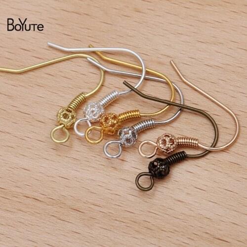BoYuTe (100 Pieces/Lot) 19*19MM Metal Brass Ear Hook Earring Hooks with Flower Ball Diy Handmade Jewelry Accessories