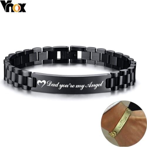 Vnox Personalized Heart Thanks Quotes to Dad Men Bracelet Stainless Steel Casual Gents Customized Meaningful Fathers Day Gift
