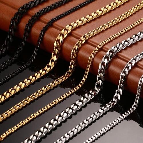 Silver Gold Black Color Solid Necklace Curb Chains Link Men Choker Stainless Steel Male Female Accessories Fashion