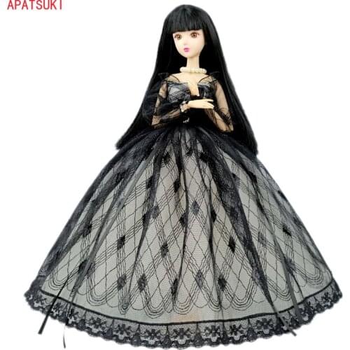 Black Plaid Handmade Dress For Barbie Doll Outfits Clothes 1/6 Dolls Accessories Puff Sleeve Bowknot Princess Party Gown Toys