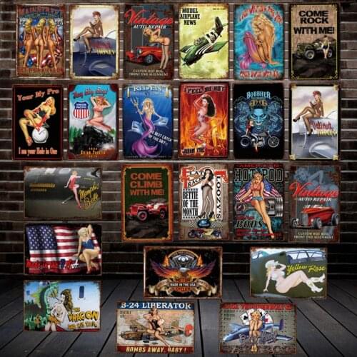[ DecorMan ] Custom Sexy Pin up Hot rod Tin sign motor Made in usa Decor LT-1997