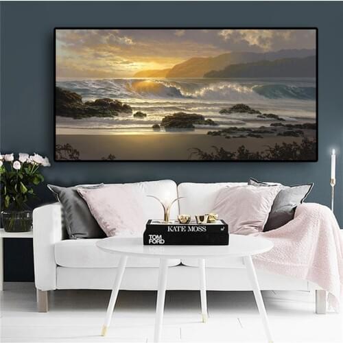Diy Diamond painting cross stitch Sunset Beach Landscape Wall Art Full diamond embroidery Sea Wave Seascape Modern Wall Picture