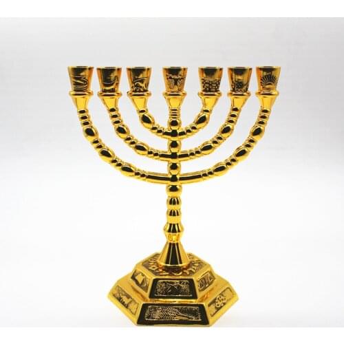Jewish Menorah Candle-holders Religions Hanukkah 7 Branch 12 tribes metal candle holder israel