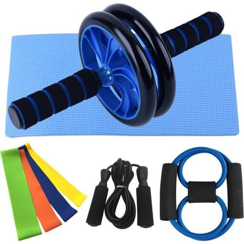 8 in 1 Fitness Equipment Ab Roller Wheel Elastic Resistance Bands Jump Skipping Rope Word Rubber Pull Rope for Workout Exercise
