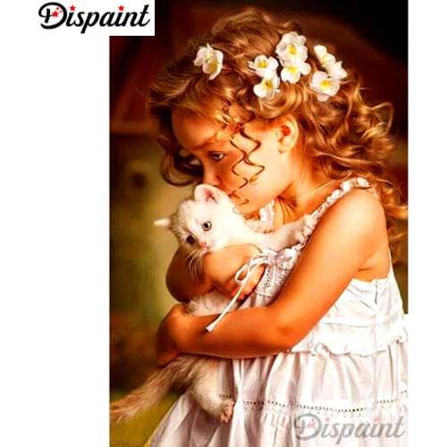 Dispaint Full Square/Round Drill 5D DIY Diamond Painting "Little girl cat" Embroidery Cross Stitch 3D Home Decor A10439