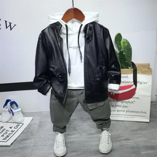 Boy Clothing Set Autumn Children Tracksuits for Boys Faux Leather Coat +Hoodie +Pants 3pcs Outfits Toddler Boys Clothing 2-6year