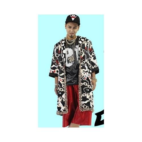 Hot Nightclub New Jacket Mens Bar Ds Show Street Dance Hip-hop Tides Chains Pattern Jacket Coats Men Singer Windbreake Costumes