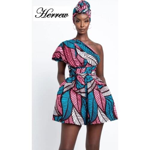 Fashion Women African Clothes Dashiki Summer DIY Lace Up Jumpsuit Short Pants Wide Leg African Dresses Ladies Plus Size Clothing