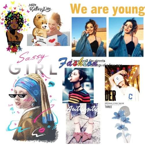 Cartoon Cute Girl Heat Vinyl Transfer For Clothing DIY Fashion Iron On Flower Transfers For Clothes Applique Sticker For T-shirt