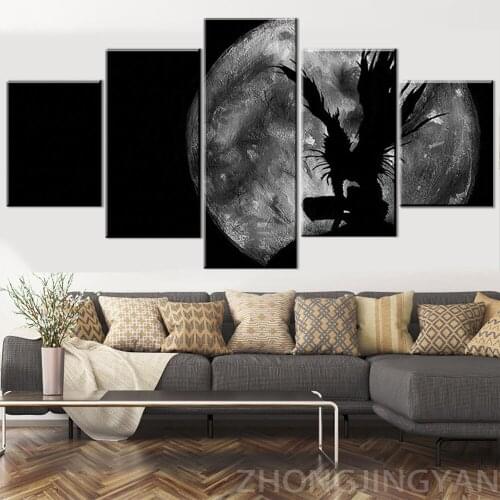 Moon Night Painting 5 Pcs Anime Death Note Ryuk Modern Home Wall Decor Canvas Picture Print Style Type Artwork Decor Framework