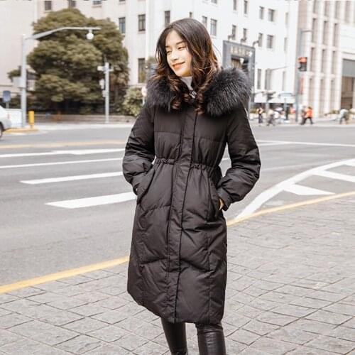 2020 New Winter Jacket Women Racoon Fur Collar Korean Slim Long Down Coat Womens Jackets Chaqueta Mujer KJ786