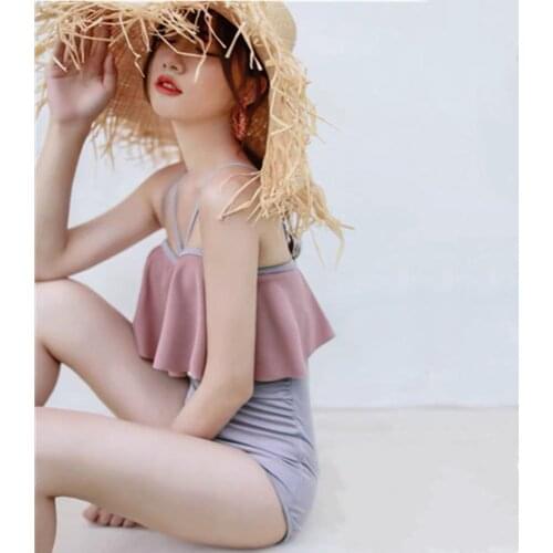 2021 New Korean Three-piece Swimsuit Sexy Solid Strap Bandage Women Monokini Beach Bathing Suit Summer Swimming Swimskirt