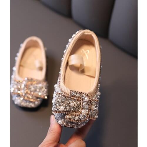 2021 Newest Childrens Shoes Pearl Rhinestones Shining Kids Princess Shoes Baby Girls Shoes For Party and Wedding D487