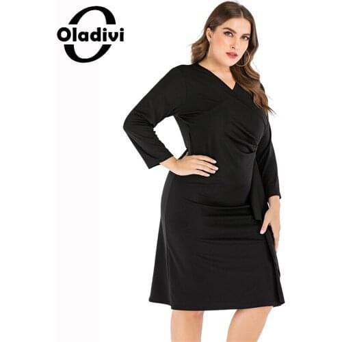 Oladivi Plus Size Autumn 2021 Vintage Women High Waist Evening Party Dress Elegant Lady Black Bodycon Dresses Robe Vestidios 091