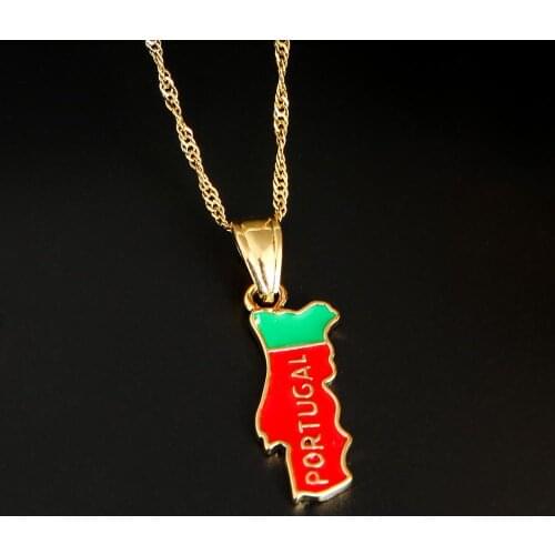 Portugal Map Pendant Necklace Gold Color Portuguese PRT For Women Girl Jewelry