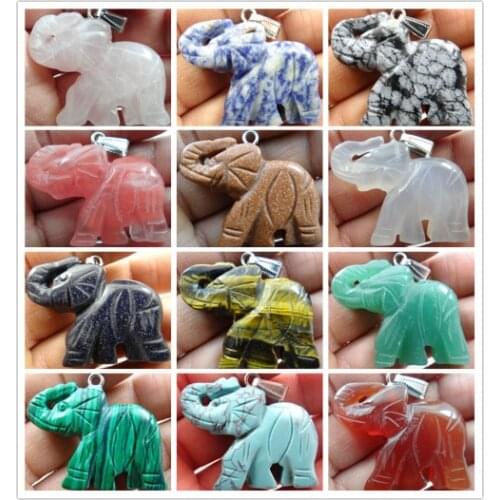 Natural stone Quartz Crystal Turquoises Opal lapis tiger eye Elephant pendant for diy Jewelry making necklace Accessories