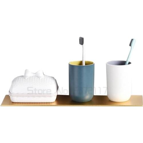 Gold light luxury toilet shelf wall mounted bathroom hand washing table mirror front plate storage rack without drilling