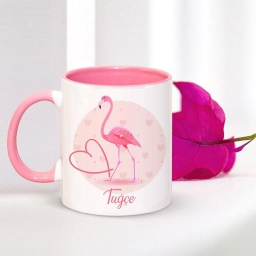 Personalized Flamingo Design Pink Mug Bardak-1