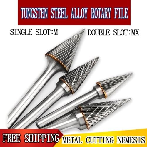 Hand Tool Carbide Rotary File Tungsten Steel Pointed M-MX6mm Shank Diameter Metal Grinding Head Woodworking Milling Cutter Drill