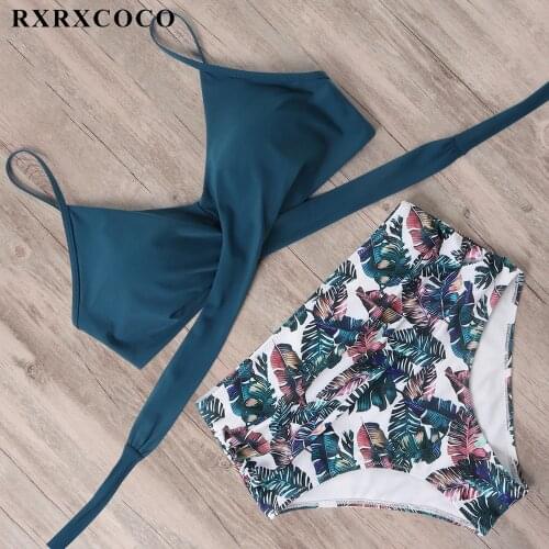 RXRXCOCO Bikini 2020 2ways Bandage Swimsuit Leopard Bikini Set Push Up Bathing Suit High Waist Biquini Beachwear Swimwear Women