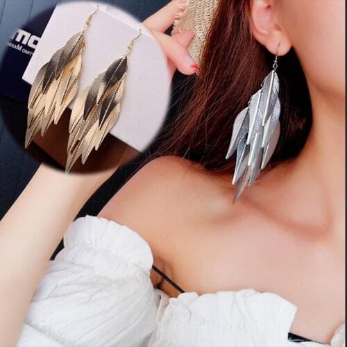 Big Tassel Earrings Girls Gold Vintage Statement Tassel Leaf Long Dangles Earrings For Women Jewelry сережки необычные