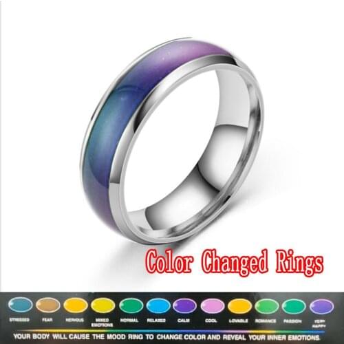 Hot Seal Heat Discoloration Mixed Size Blue Green Purple Brown Yellow Color Changed Thermochromic 6mm Wide Mood Rings Jewelry