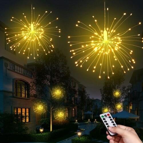 Thrisdar 240LEDS Hanging Firework Light Copper Wire Starburst String Lights 8 Modes Battery Wedding Party Christmas Fairy Lights