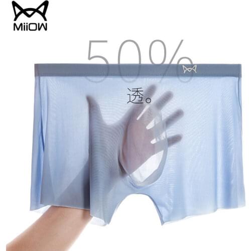 MiiOW 3 Pairs of Mens Underwear Ice Silk Punch Boxer Shorts Summer Transparent Personality Thin Trend Boxer Shorts Show