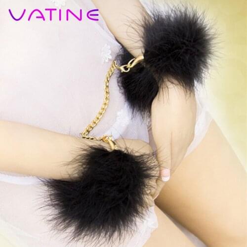 VATINE Feathers Metal Handcuffs Slave Restraints SM Bondage Sex Shop Sex Toys for Couple Adult Games Sexy Role-playing