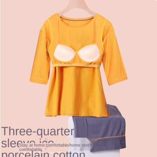 Spring and autumn pajamas with chest pad womens suit long-sleeved summer net red Xia Bingwa cotton can be worn out casual home