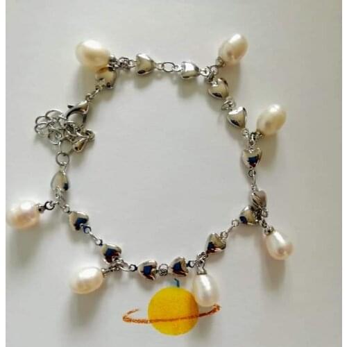 Pearl bracelet heart Silver Bracelets with pink white Pearls 1 piece N65