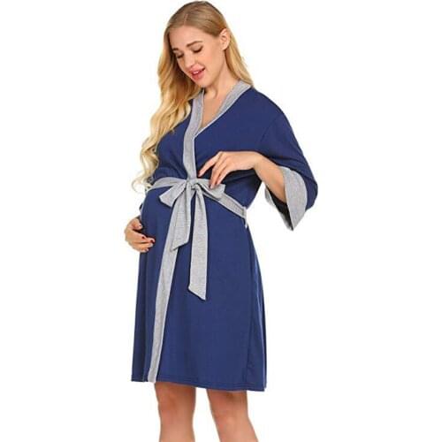 Women Maternity Clothes Pregnancy Pajamas Solid Soft CottonThree-quarter Sleeve Sleepwear Pregnant Dress Embarazada